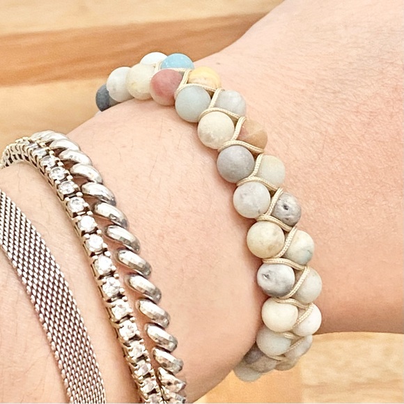 Natural Stones Braided Adjustable Boho Stackable Cord Bracelet - Picture 6 of 8